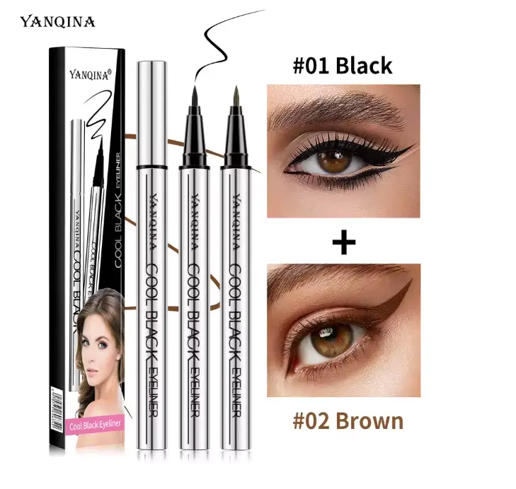 Long Lasting 24H Smooth Liquid Eyeliner Waterproof Transfer-Proof  Black brown Liner For Waterline Eye Makeup Beginner's eye makeup application