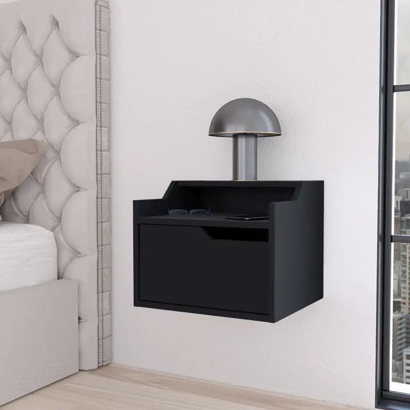Florence Floating Nightstand with Drawer and Dual-Shelf Display