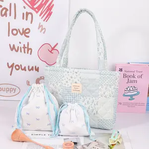 3 pcs Printed Floral Patchwork Women Casual Quilted One-Shoulder Tote Bag Portable Large Capacity Shopping Bag, Fashionable Bag, For Office Commuting Travel And Vacation Essentials Cosmetics Toiletry Storage Bag, Friend Gift HolidayGift, Cosmetic Pouch