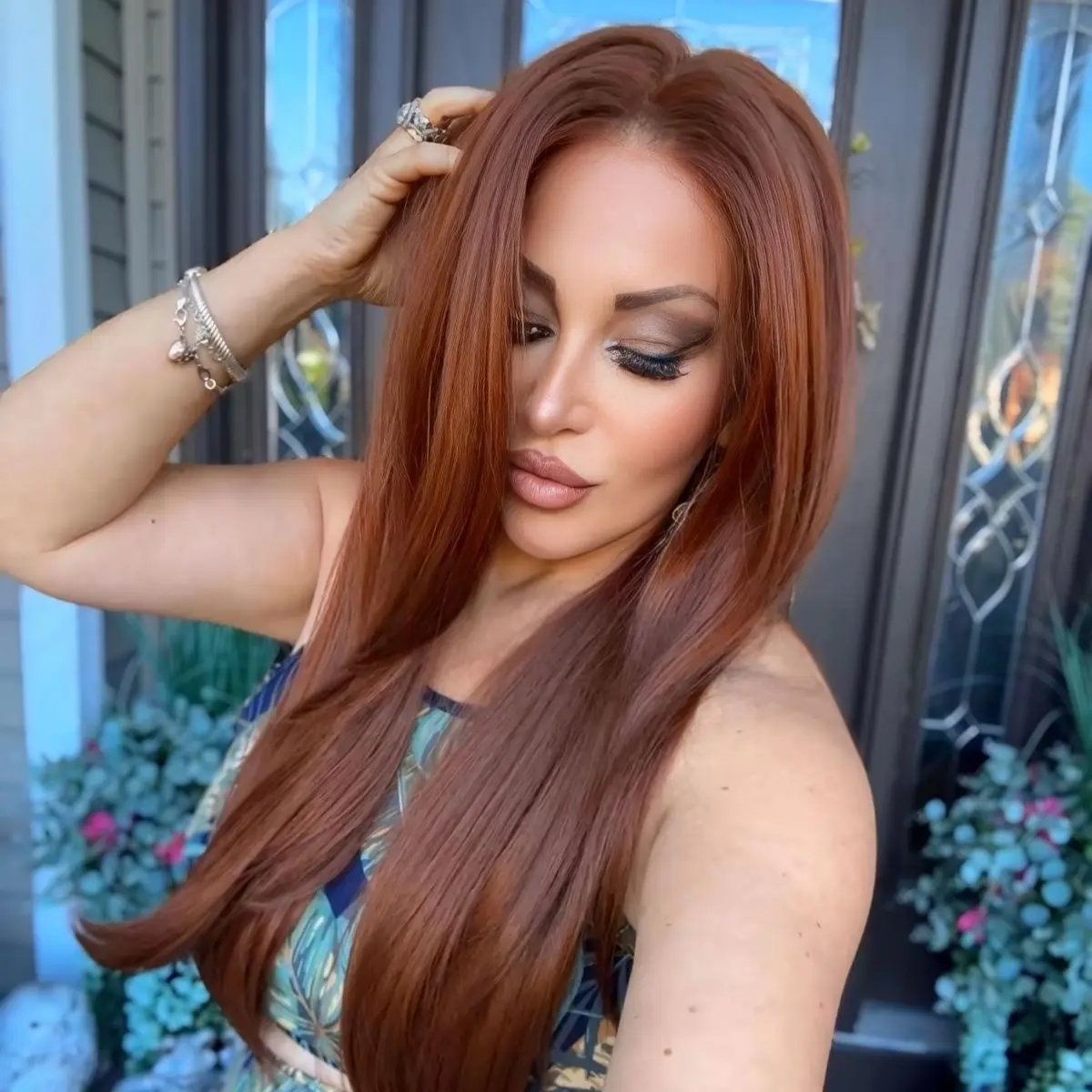 Lexy - OnNat 24 Inches Salon-level Crafted Copper Brown Middle Part Beginner-Friendly Pre-cut Glueless Layered  Wig For Women Upgraded with Premium Fiber Long Straight