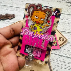 Acrylic Badge Reel – Just A Girl Healthcare ID Holder With Sparkling Design, Durable Clip, Stylish Accessory For Nurses, Medical Staff, And Healthcare Professionals