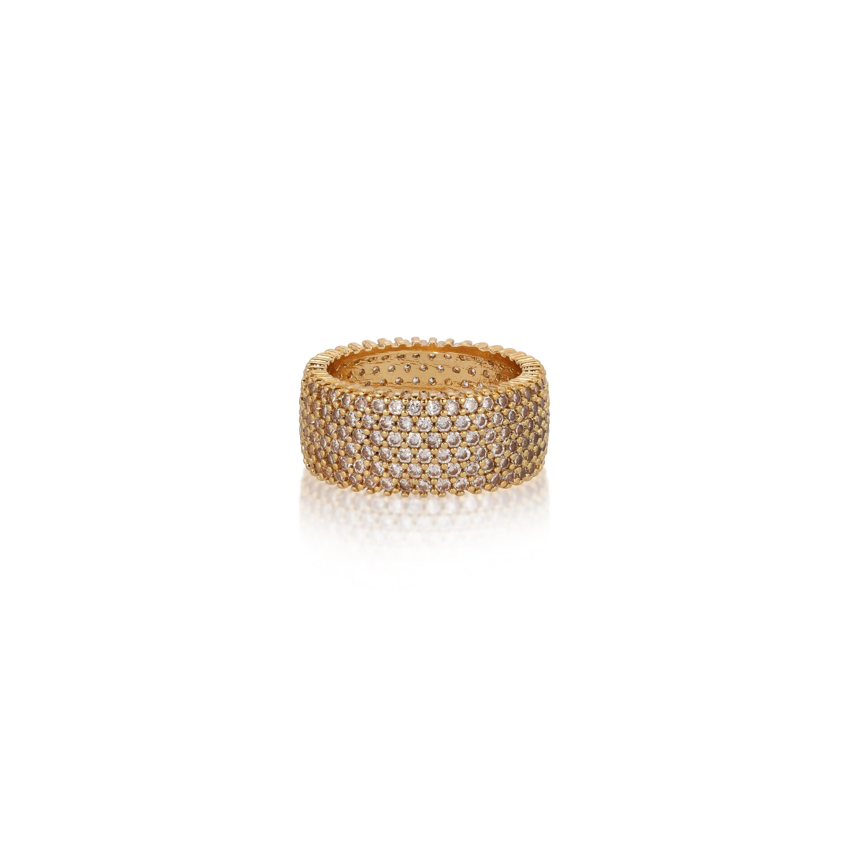 Ettika Crystal Thick Band Ring 18K Gold Plated Cubic Zirconia Statement Ring for Women Sizes 6–8 Fashion Jewelry