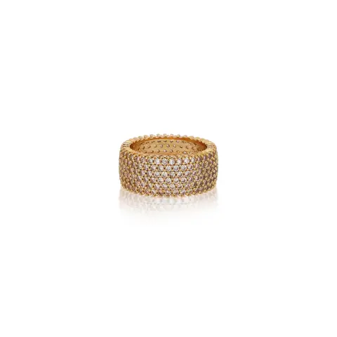 Ettika Crystal Thick Band Ring 18K Gold Plated Cubic Zirconia Statement Ring for Women Sizes 6–8 Fashion Jewelry