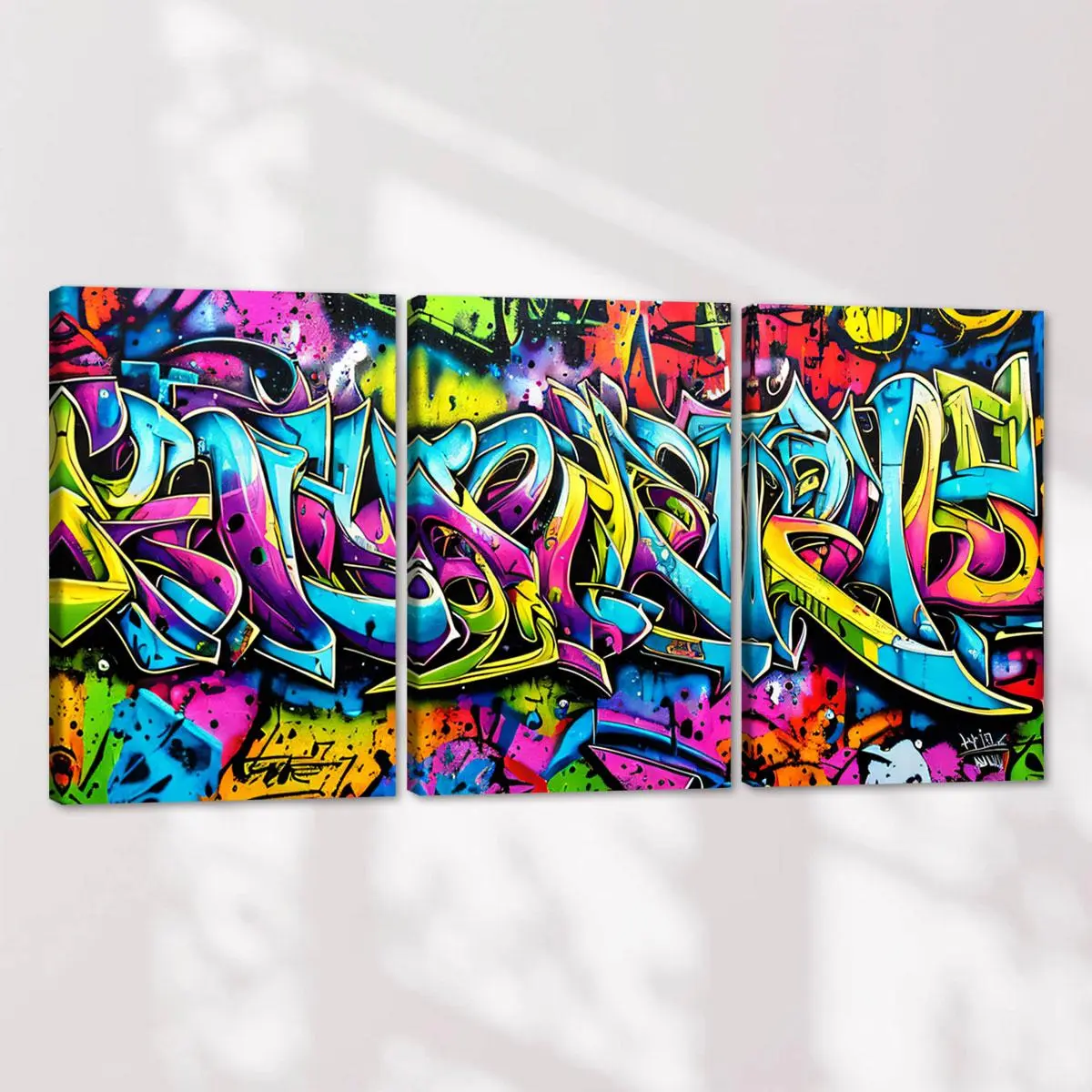 Graffiti Art Pattern Wooden Framed Canvas Painting, Canvas Prints, 3 Counts/set Colorful Graffiti Art Poster, Modern Abstract Design, Street Abstract Art Decoration, Home Poster, Office, Hallway Wall Art, Ornaments, Modern Home Decoration
