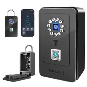 OKLOK New Smart Lock Boxes, Fingerprint Key Box, Bluetooth-compatible Key Box with APP Control & Passcode, Waterproof Wall Mounted & Door Hanging