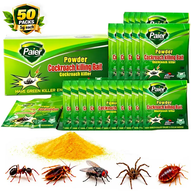 50-Packet High-Efficiency Cockroach Bait Powder - Fast-Acting Indoor Cockroach Exterminator, Kills + Lures Back, Inhibits Egg Hatch, Enables Nest-to-Nest Spread, Ideal for Kitchens & Rooms, Windows