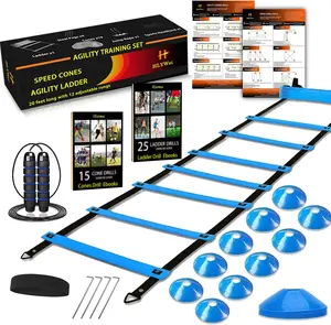 Speed & Agility Training Set – Includes Agility Ladder, 4 Steel Stakes, Sports Headband, Jump Rope, 10 Disc Cones & Carry Bag – Soccer, Football & Basketball Footwork, Speed & Coordination Training Equipment