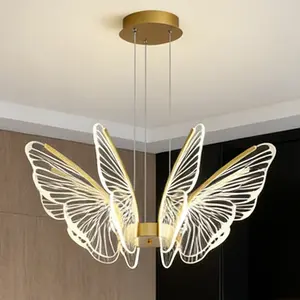 Modern Gold Butterfly Chandelier 3-Color LED Acrylic Pendant Light Adjustable Ceiling Lamp for Dining Bedroom Living Room Home Decor 74cm Diameter 100cm Height