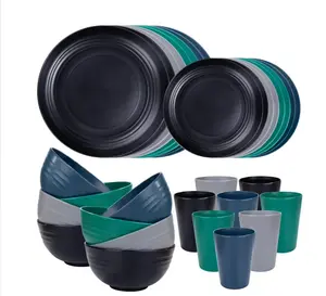 32-Piece Wheat Straw Dinnerware Set for 8 Guests Lightweight Unbreakable Reusable Plates & Bowls Black Eco-Friendly Dining Tableware