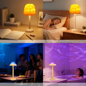 Shower Lamp - Waterproof Bathroom Lamp with 16 Color Ocean Wave Projector, Rechargeable Shower Light with Touch & Remote Control, Cordless Light for Inside Shower/Bathtub
