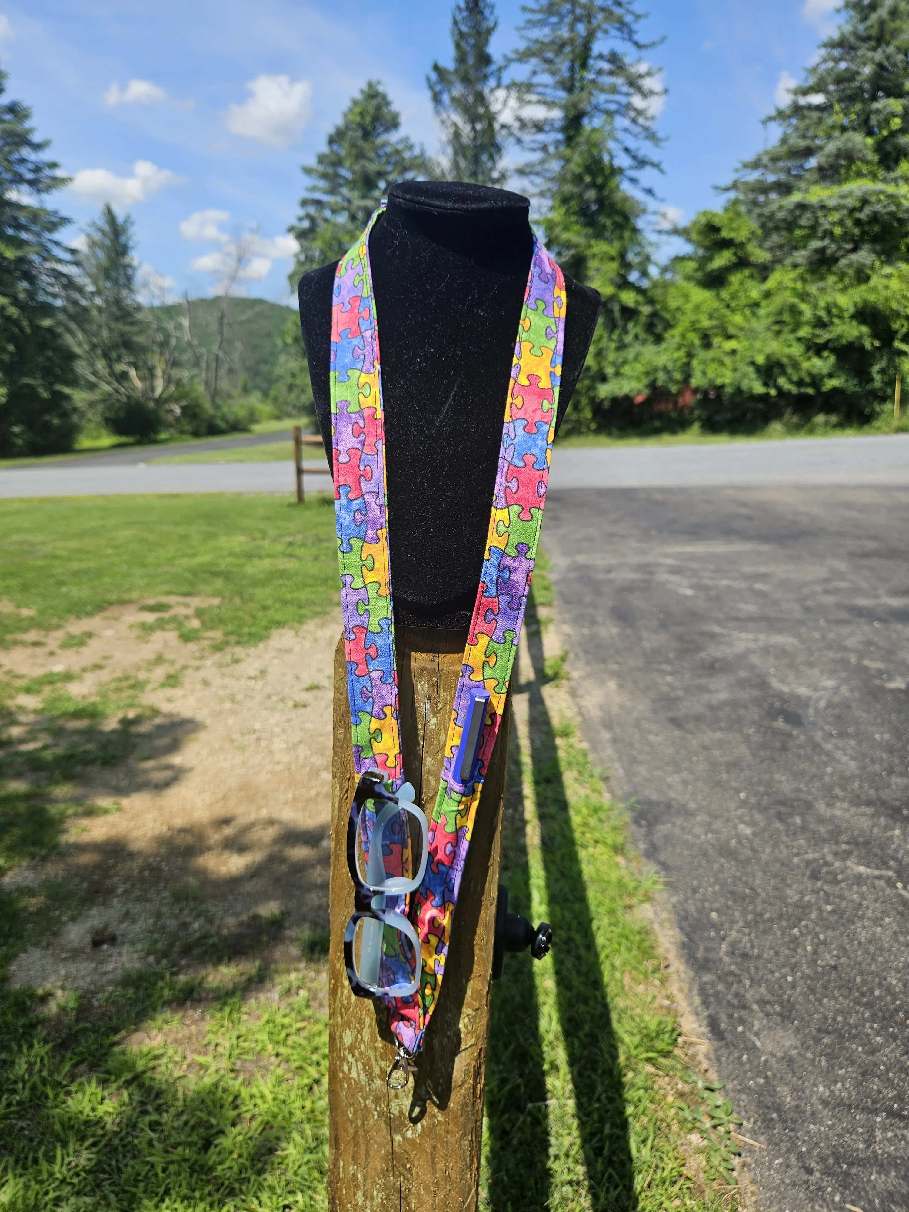 Handmade Safety Lanyard With Pockets | Pen & Glasses Holder | Breakaway Fabric Neck Lanyard | Puzzle