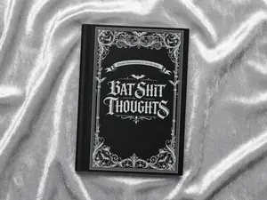 Bat Shit Thoughts Hardcover Journal | Gothic Ornate Black Notebook | 150 lined pages, 75 perforated sheets | 5.75" wide x 8" high .55" deep