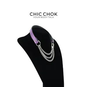 CHICCHOK [Purple Breathless] Fashion Purple with Thick Chains, Movable Pulling Chain Daily Wear Leather Necklace Choker versatile wear