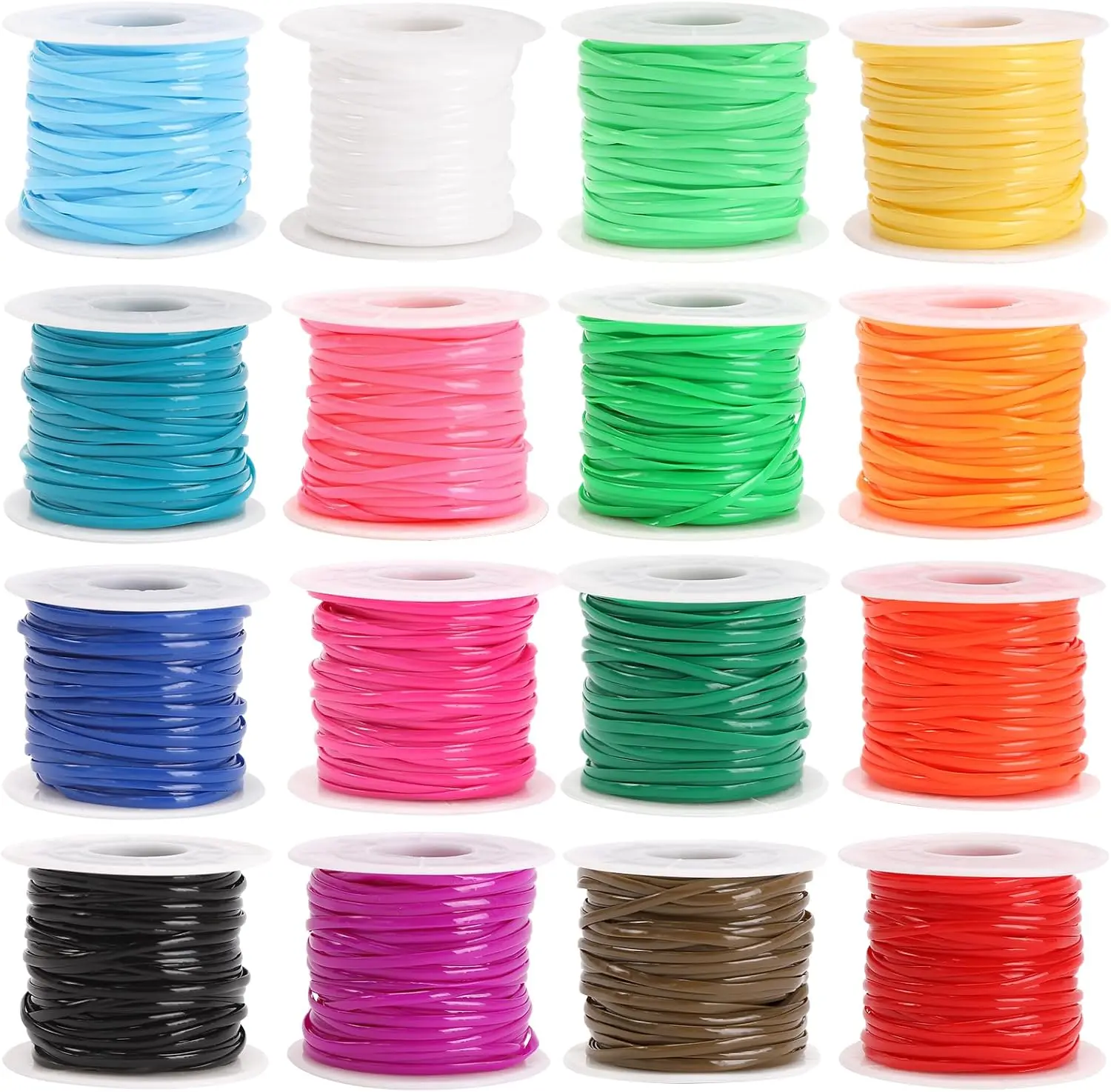 PVC Lanyard String Kit, 16 Packs Colored Plastic Lacing Cord Flat Weaving Ropes Elastic Boondoggle String DIY Crafting Kit for Bracelet, , Crafts
