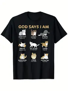 God Says I Am Cat Lover Bible Verse T-Shirt - Christian Faith Apparel with 12 Bible Verses & 12 Cat Breeds (Tabby/Tuxedo/Calico), Unisex 100% Cotton Fit Tee S-XXXL, Inspirational Scripture Shirt for Men & Women, Funny Tshirts, Funny T Shirts, Funny Tshirt