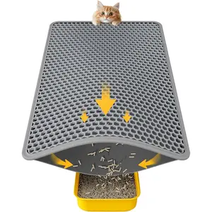 Cat Litter Mat - 23.2'' x 14.6'' Small Litter Trapping Mat, Easy to Clean Litter Box Mat, Waterproof, Urine-Proof, Non-Slip Kitty Litter Mats for Floor, Grey