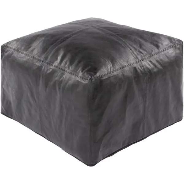Barrington Patched Leather Pouf, Black