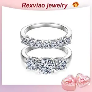 Rexviao Women's 2-Piece Moissanite Solitaire Engagement Ring Set with Pave Setting, Sizes 5-10, Ideal for Proposals & Weddings, Comfortable Fit, Exquisite Packaging Included, Solitaire Engagement Rings