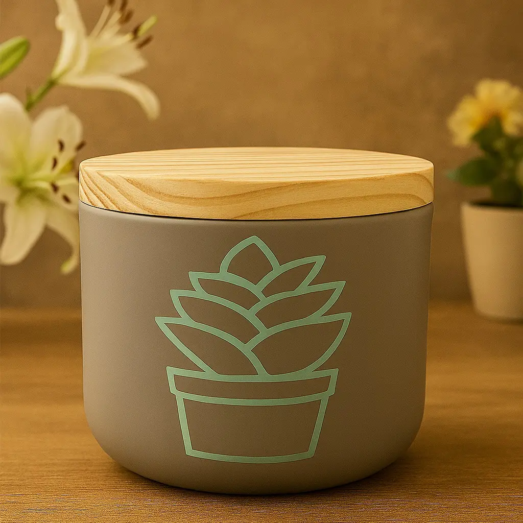 Terreux Mind Peppermint Eucalyptus Soy Candle 6 oz Ceramic Jar Aromatherapy Scented Decorative Ornament for Home with Bamboo Lid & 40-50 Hour Burn Time