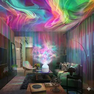 Aurora & Water Ripple 2 Counts of Shades Projector Light, USB LED Dynamic Ambient 16 Color Changing w/ Remote, Bathroom Decal Lights at Night Home Decor Wall Ceiling Modern Design Atmosphere Lamp Halloween Decor Christmas Gift