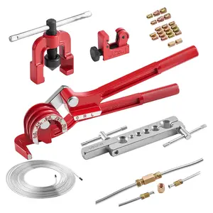 【FathersDayGift】VEVOR 3/16" Brake Line Repair Kit, 45 °   Single Brake Line Flaring Tool Kit, 25FT Copper-Coated Brake Line with 20 Fittings & 2 Unions, 3-in-1 Tube Bender (1/4", 5/16", 3/8"), Tube Cutter Included
