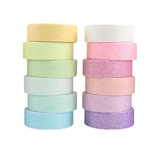 12 Rolls Glitter Washi Tape Set - 15mm Macaron Cute Colored Masking Tape, Sparkle Decorative Tape for DIY, Art, Scrapbook Tape, Decor & Crafts