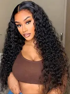 Bye Bye Knots Pre Cut Deep Wave Wig Human Hair with Elastic Drawstring 5x5 Glueless Invisible Knots HD Lace Front Wigs Pre Plucked with Baby Hair Ready to Go Wig 180% Density Lace Closure Wig Glueless Curly Wig