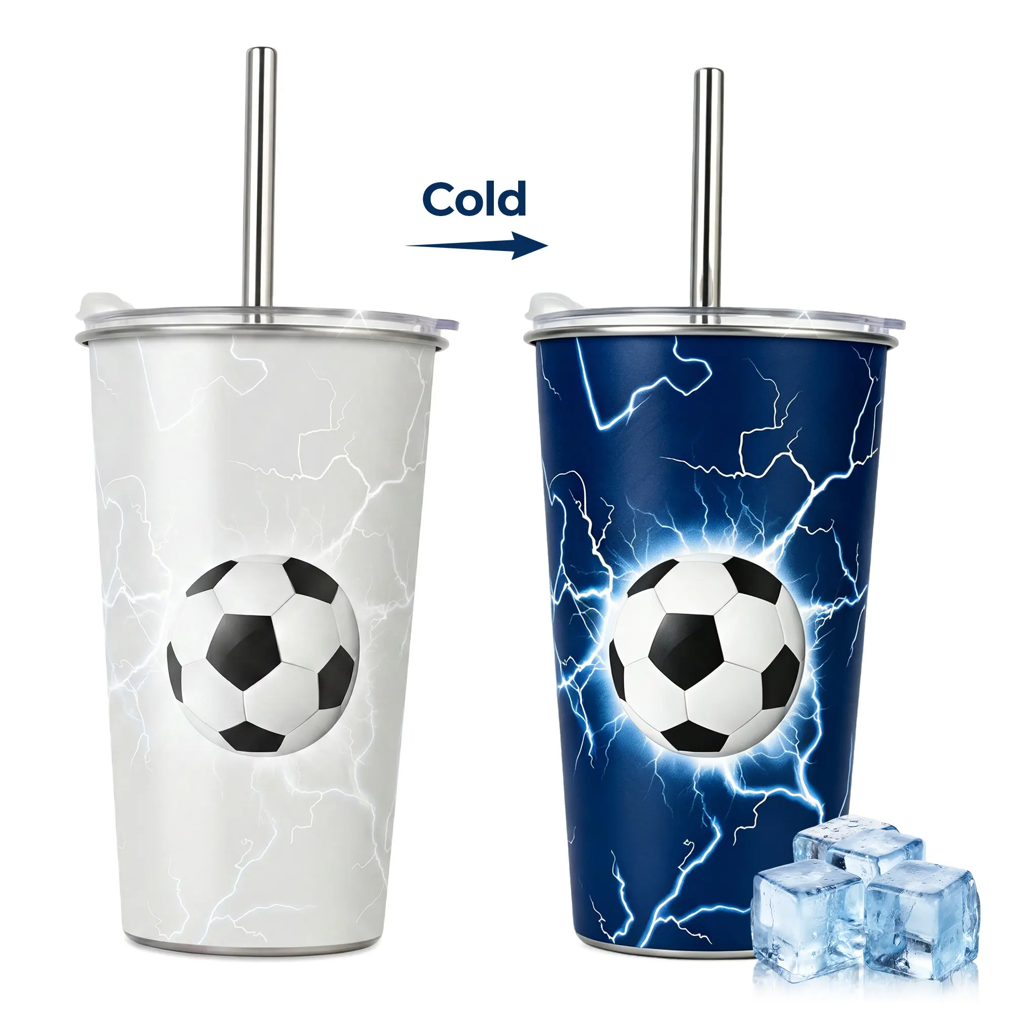 SUSTEAS Chill Color-Changing Cup – Instantly Turns White to Blue When Cold (≤5°C), Double-Wall Stainless Steel, BPA-Free – Ideal for Iced Drinks & Parties