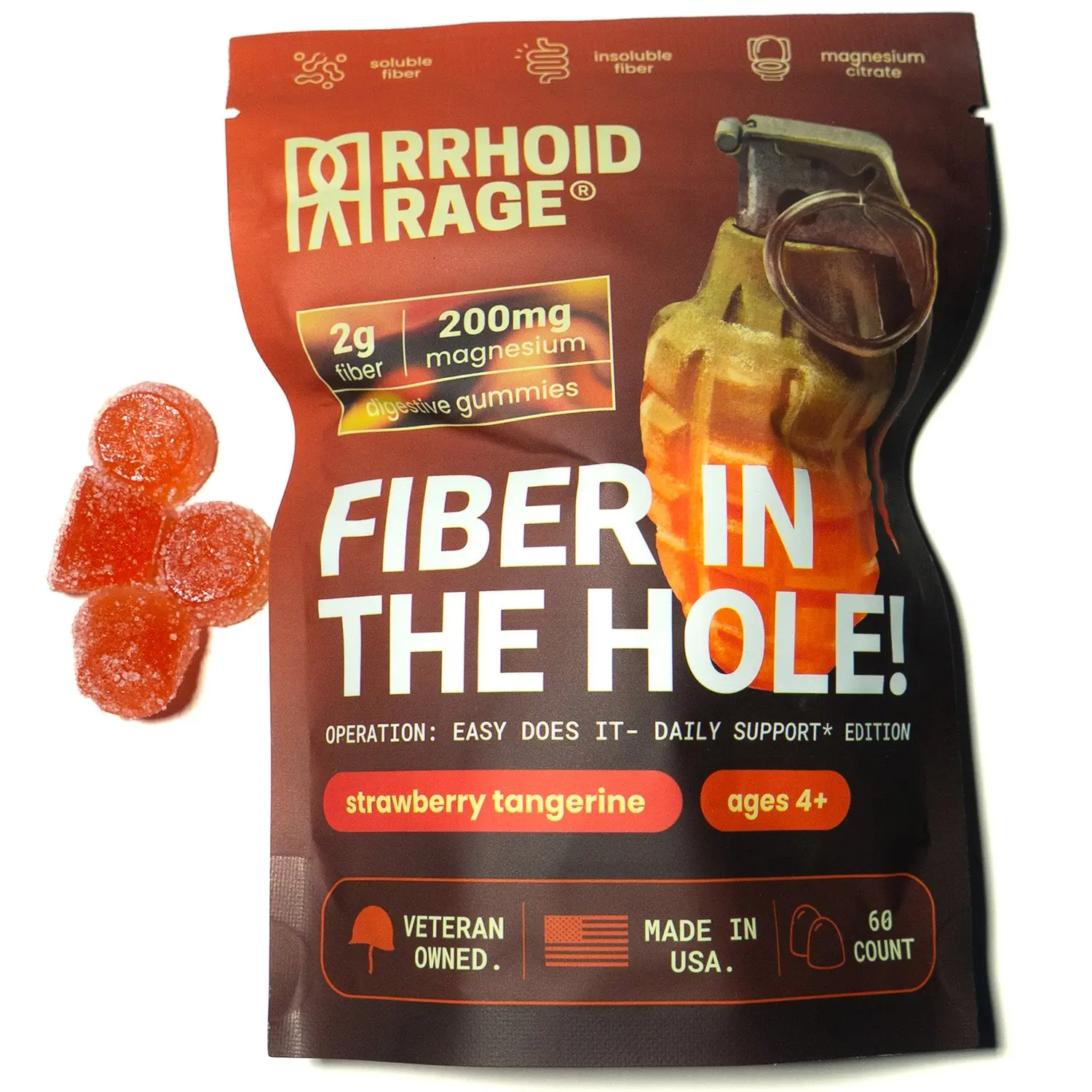 Fiber and Magnesium Gummies for Digestive Health & Constipation Relief – Dual Fiber Gut Support, Magnesium Citrate Supplement, Strawberry Tangerine, Made in USA