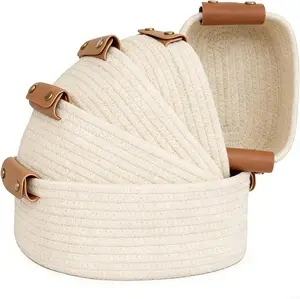 Set of 5 Storage Baskets, Woven Rope Organizer for Clutter Control – Durable Cube Storage Rack for Wardrobes, Playrooms, Bedrooms, Toy Storage with Handles, Modern Home Decor