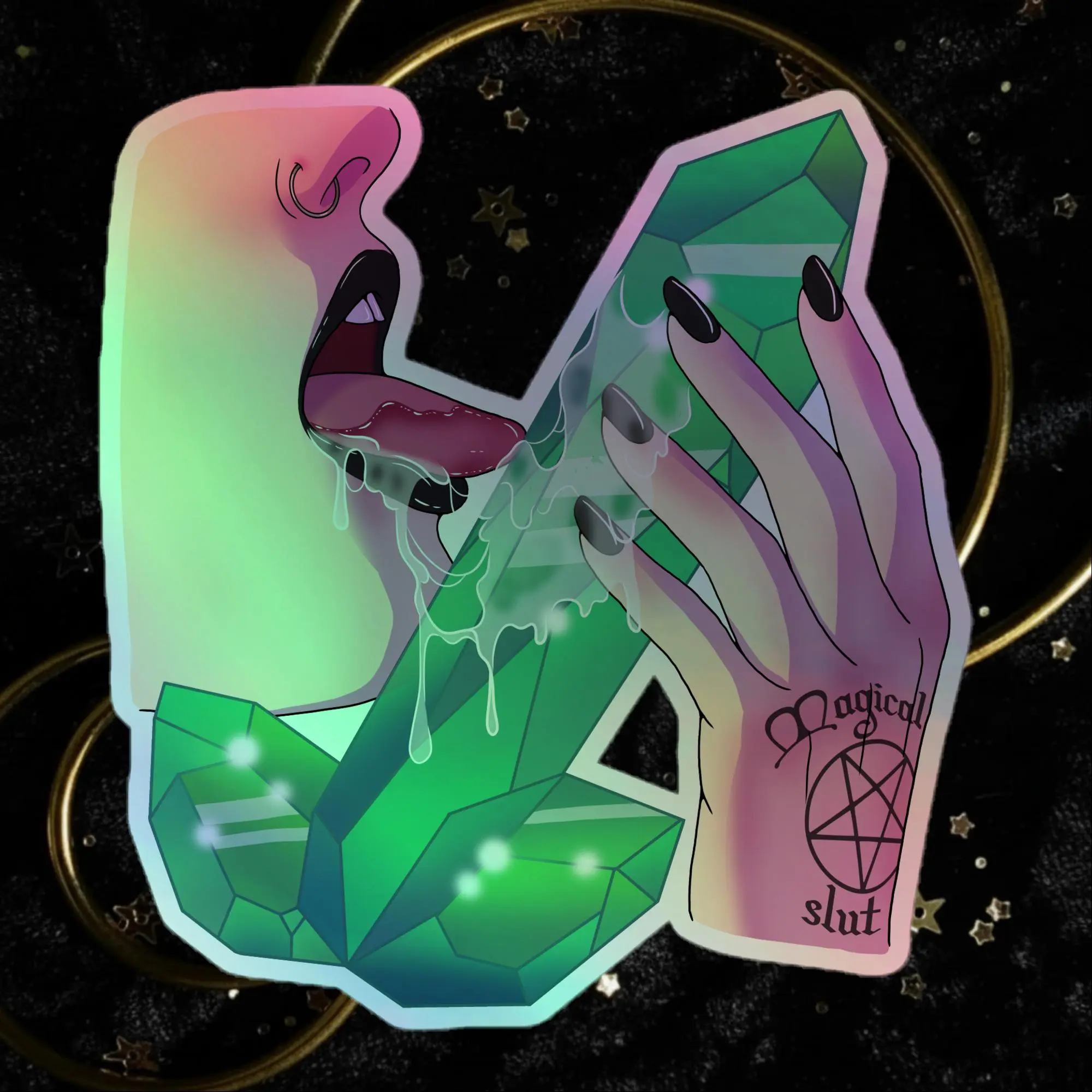 Crystal Dildo Green Holographic stickers