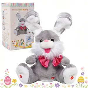 MIAODAM Talking Bunny Stuffed Animal Peek-A-Boo Interactive Plush Toy with Adjustable Volume Singing 15 Songs for Kids Birthday Gift for Toddlers Easter Gifts