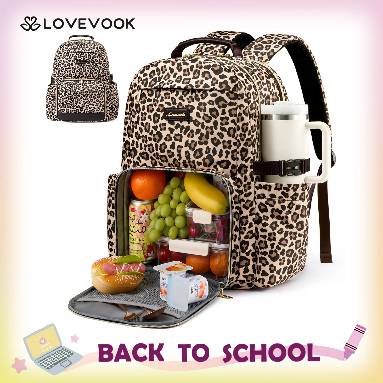 LOVEVOOK Lunch Backpack with Lunch Compartment,15.6 Inch Laptop Work Travel Insulated Cooler Backpack,Waterproof College Teacher Lunch Bag Box with Tumbler Holder,Gifts for Men Women tiktokshopbacktoschool