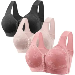 3 Pack Daisy Bras for Women Plus Size Bras Front Closure Bras No Underwire Full Coverage Bralettes Everyday Wear Bras(Sheets)