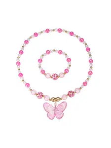 Children Crystal Necklace for Daughter Girl Princess Bracelet Pearl Jewelry Set Cartoon Butterfly Charm, Cute Kids Accessory Gift
