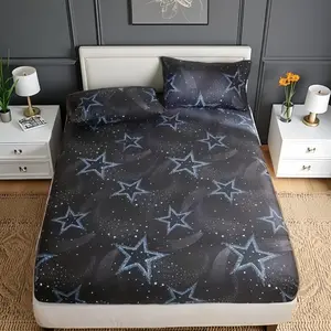 Star Print Brushed Bed Sheet Set with Deep Pockets, Soft Comfortable Bedroom Linen, Perfect for Overnight Sleep, Decorative Bedsheet Sets