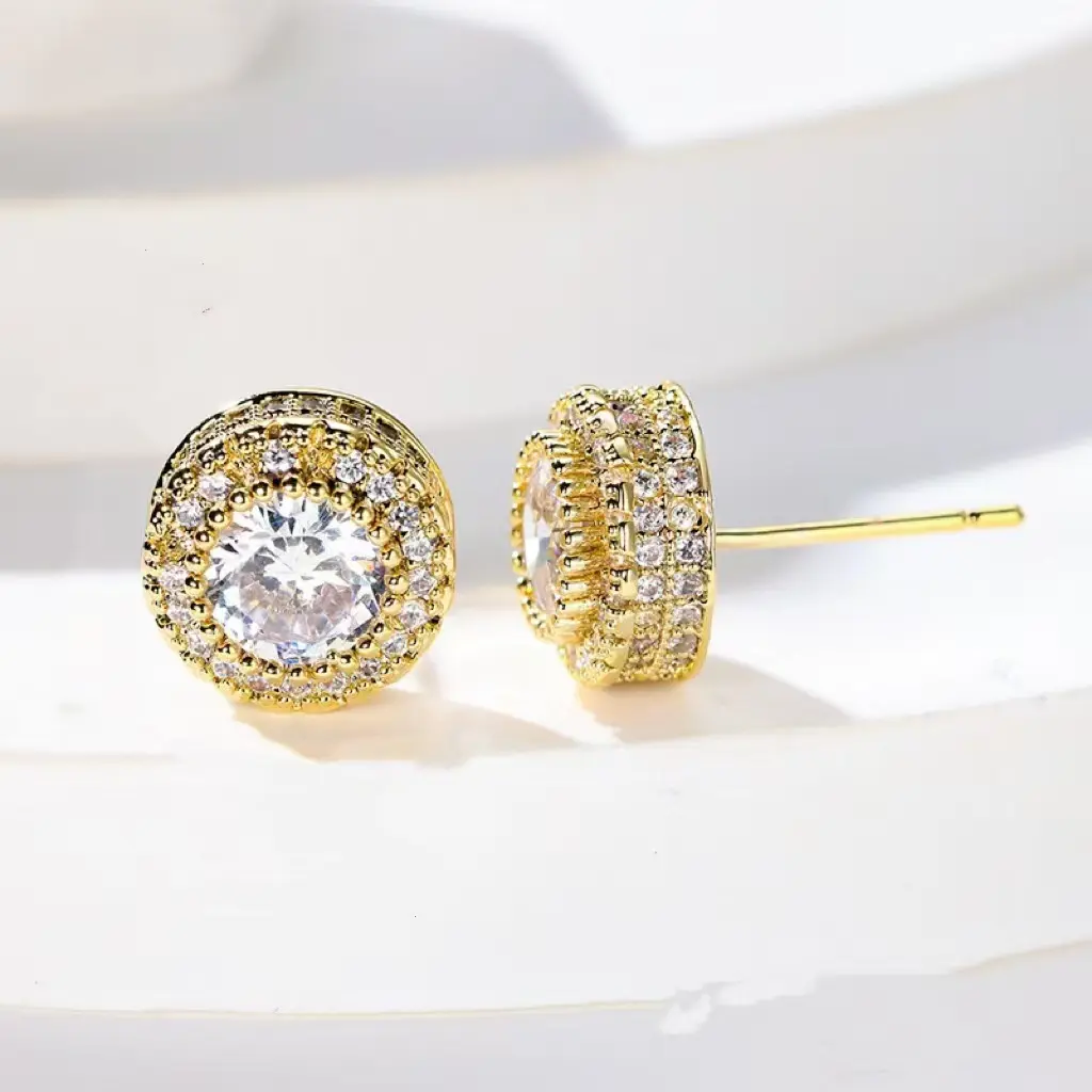 High-End Round Full Diamond Stud Earrings - Circle Shape Fashion Jewelry, Suitable for Daily Wear, Wedding, Ideal Birthday Gift, Circle Shape Earrings, Bridesmaid Jewelry