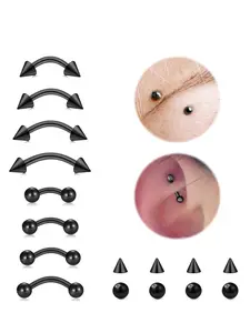 16G Eyebrow Rings Piercing Jewelry Stainless Steel Curved Barbell Vertical Labret Lip Jewelry Ear Rook Helix Conch Daith For Women 6mm/8mm/10mm/12mm Replacement Balls 3mm