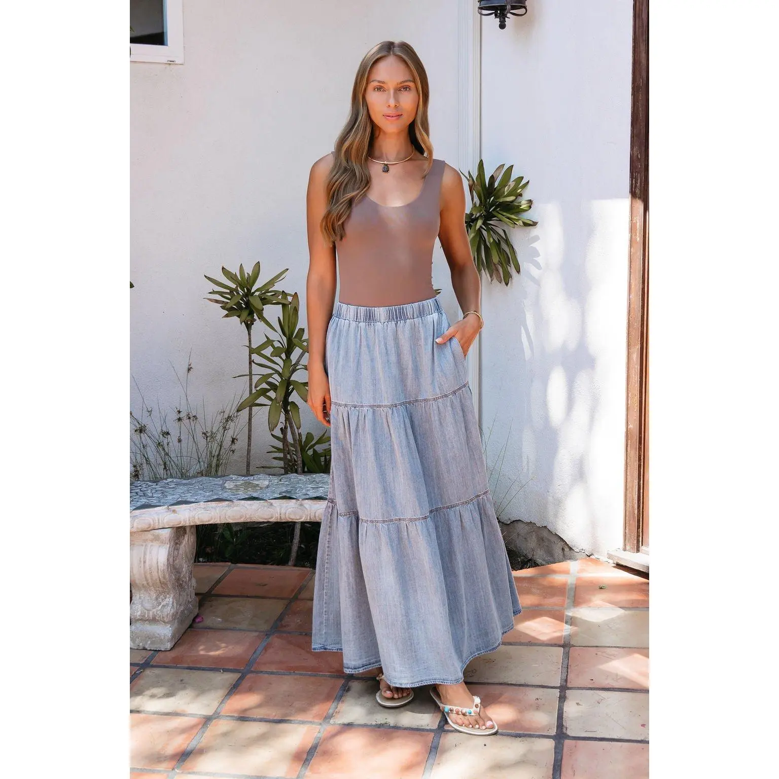 Harlow Denim Tiered Maxi Skirt - FINAL SALE