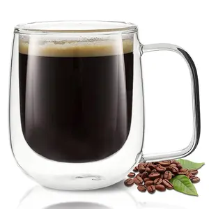 Double Wall High Borosilicate Glass Mug, Heat Resistant Handle, Coffee Milk Juice Water Cup, Bar Drinkware, Lover Gift