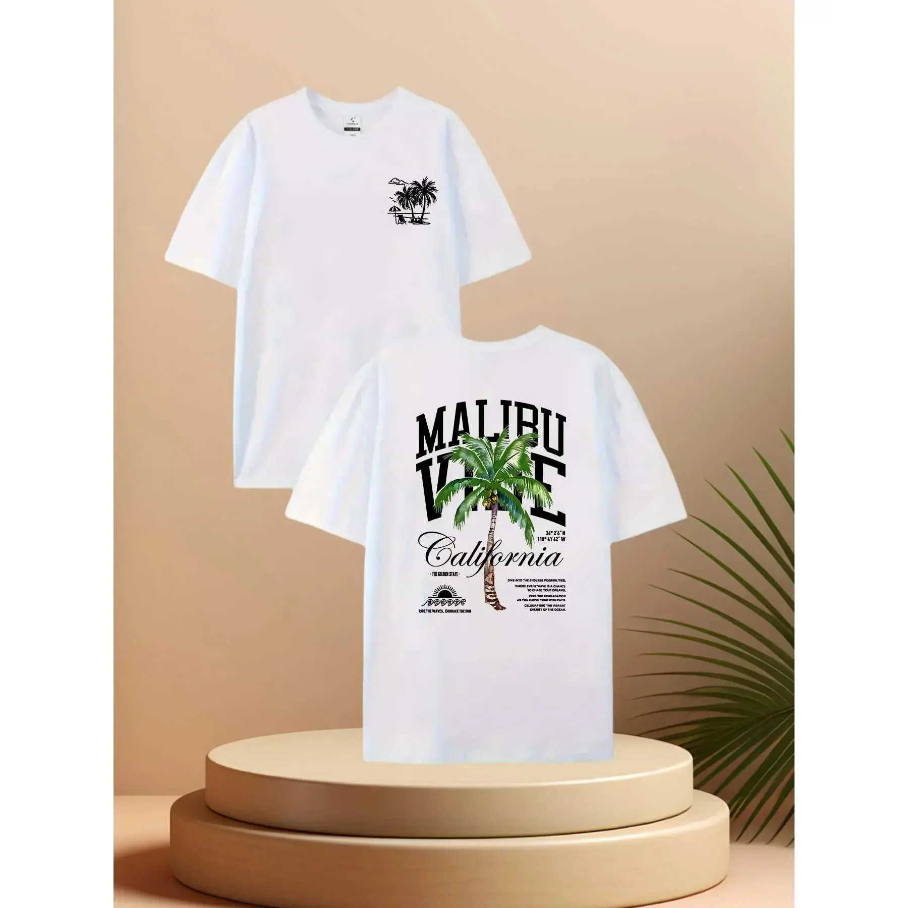 Men's Malibu California Graphic T-Shirt - 100% Cotton Short-Sleeve Round Neck Loose Fit Stretch Knit, Double-Sided Print Menswear Streetwear Tshirt, Ideal for Casual & Gym Use, Great Men's Gift