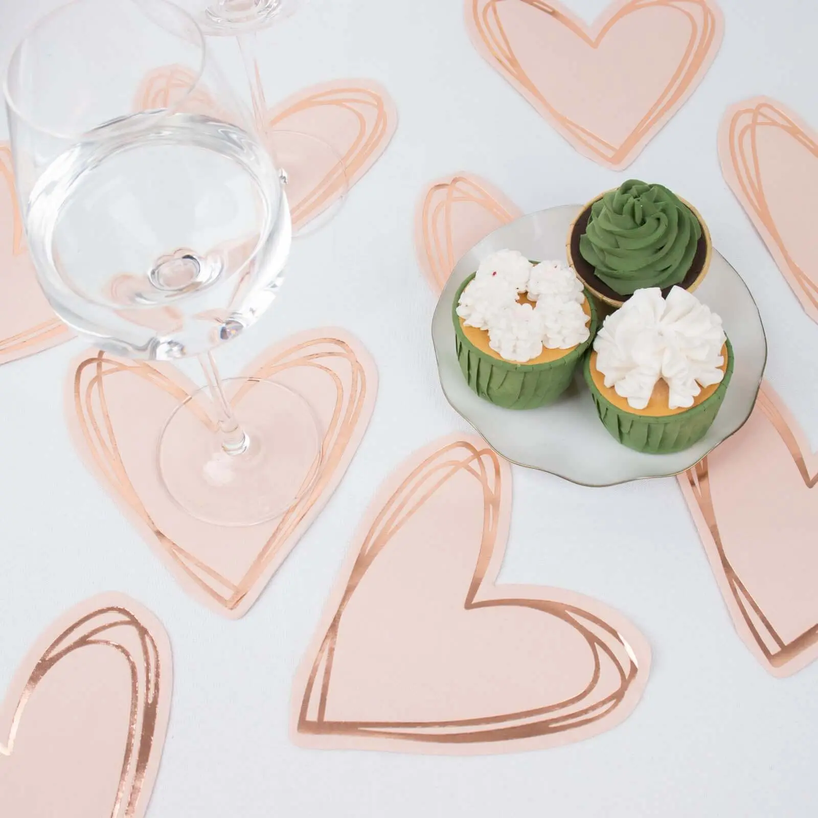 Disposable Paper Cocktail Napkins - 20-Pack Rose Gold Heart-Shaped Disposable Dinnerware for Party, Restaurant Use, Protects Party Tables, Spill Wiping, Heart Shape