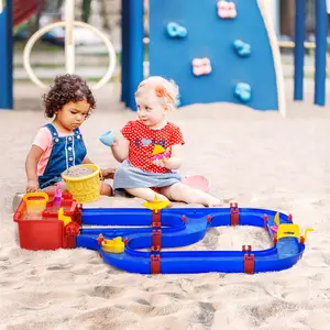 Playset Acquatico 53 Pezzi con Acqua e Sabbia, Percorso Acquatico per Bambini 3-6 Anni con Accessori e Parti Componibili, in PP, 123x90x7cm