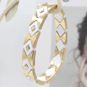 Diamond-Cut Enamel Cuff-Geometric Alloy Statement Bracelet Elegant Evening Gala Essential