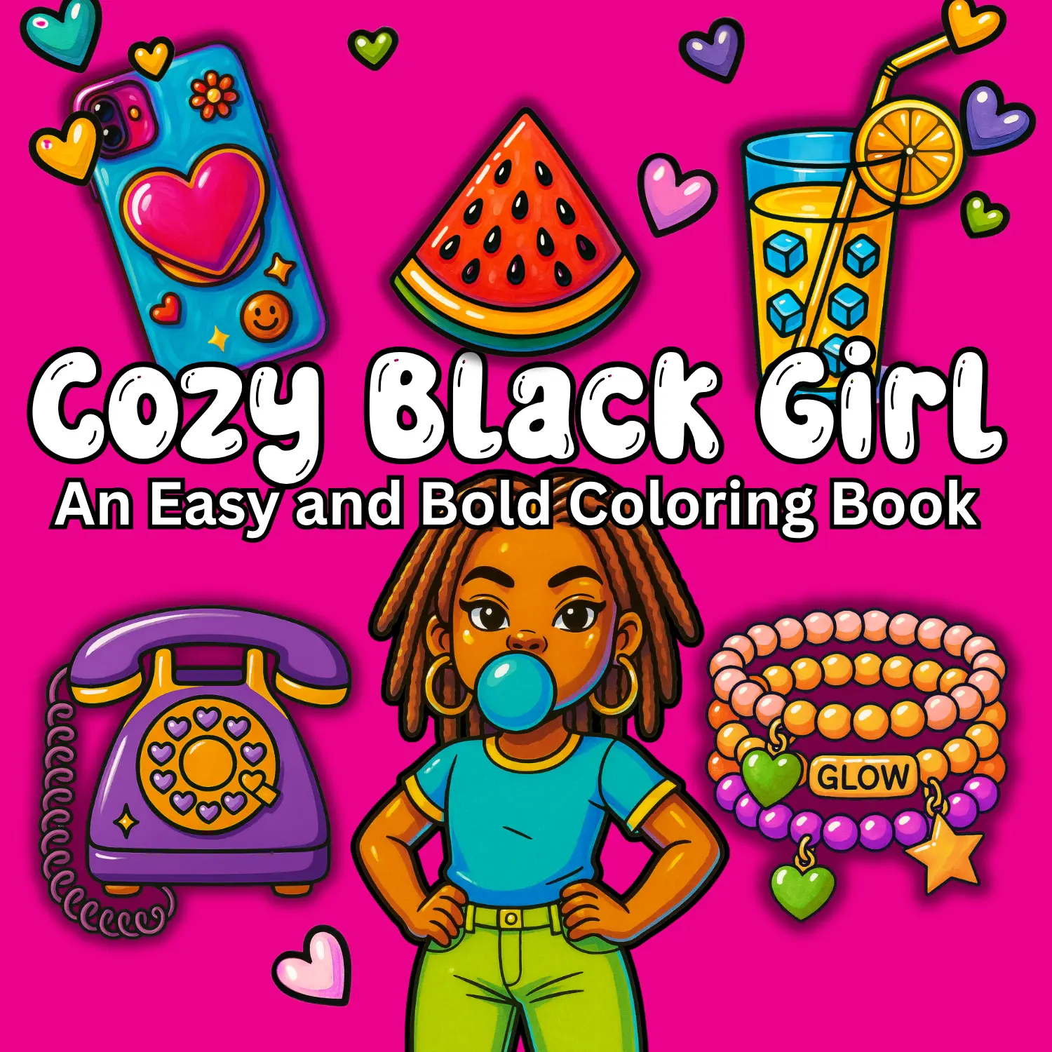 L2K Publishing Co. Cozy  Black Girl  Coloring Book - An easy and bold Coloring Book - 8.5x8.5 Inches 30 Pages