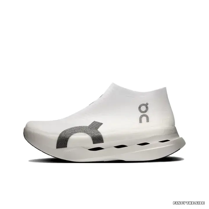 Slip-on Running Sneakers | Solid White Stretch Knit Upper with Gray Printed Letter Logo | Multi-hole Hollow Thick Cushion Midsole for Daily Sports