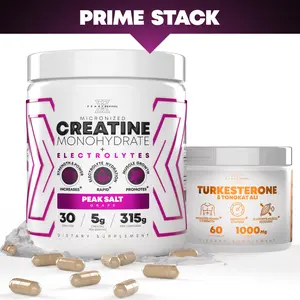 Prime Stack Turkesterone & Tongkat Ali & Micronized Creatine Monohydrate + Peak Salt Electrolyte Powder