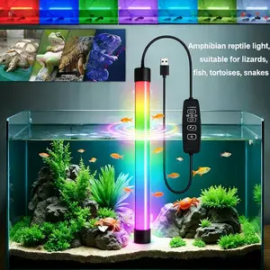 1pc Smart Aquarium Decorative Light with 4-key Button Control and RGB Switching. 3/9/12h Timer and Dimmable Brightness Ensure Worry-free Lighting Schedules. USB-powered, Colorful LED Light for Amphibians and Fish, with Two Mounting Suction Cups.