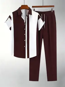 Fashionable and comfortable men's beach vacation printed short sleeved pants set; festival gift