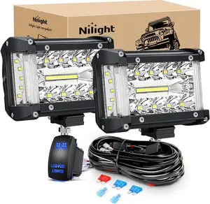 Nilight Side Shooter LED Light Bar 2PCS 4.3 Inch Triple Row Spot Flood Combo Lights Led Work Light with 5Pin Rocker Switch Wiring Harness Kit for Off Road Light on Truck SUV ATV UTV dealsforyoudays